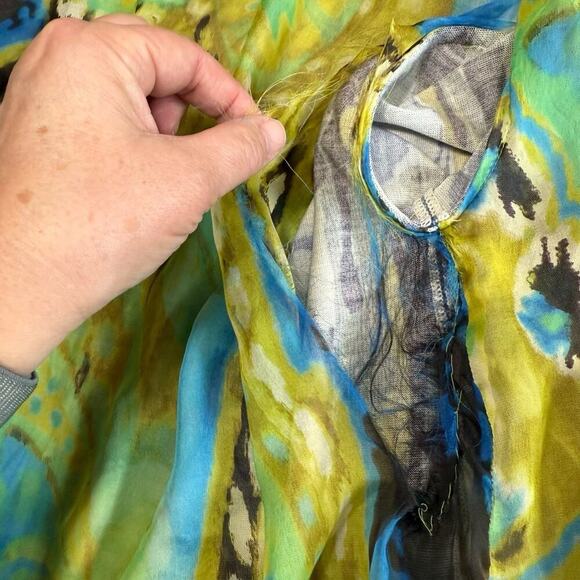 Soca St John Sweater Silk Interior Large Blue Green Artsy Maximalism Classic - Picture 12 of 12